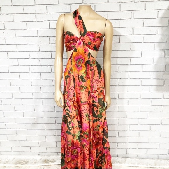 FARM Rio Dresses & Skirts - Farm Rio Women’s Orange Blooming Garden Maxi Dress